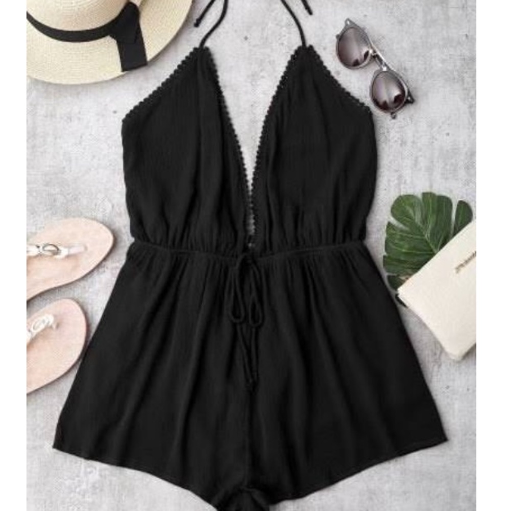 NWT black plunge romper